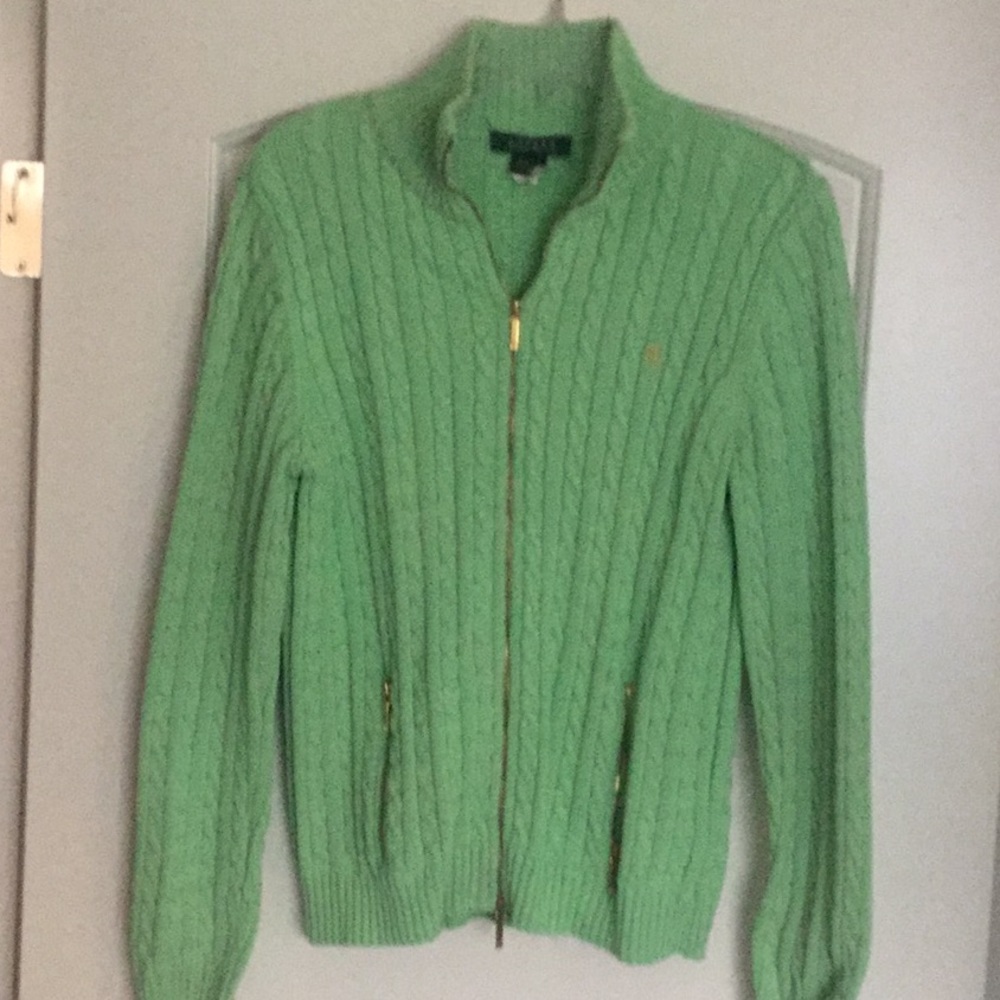 Ralph Lauren Cardigan Zip Sweater Green. Size L.